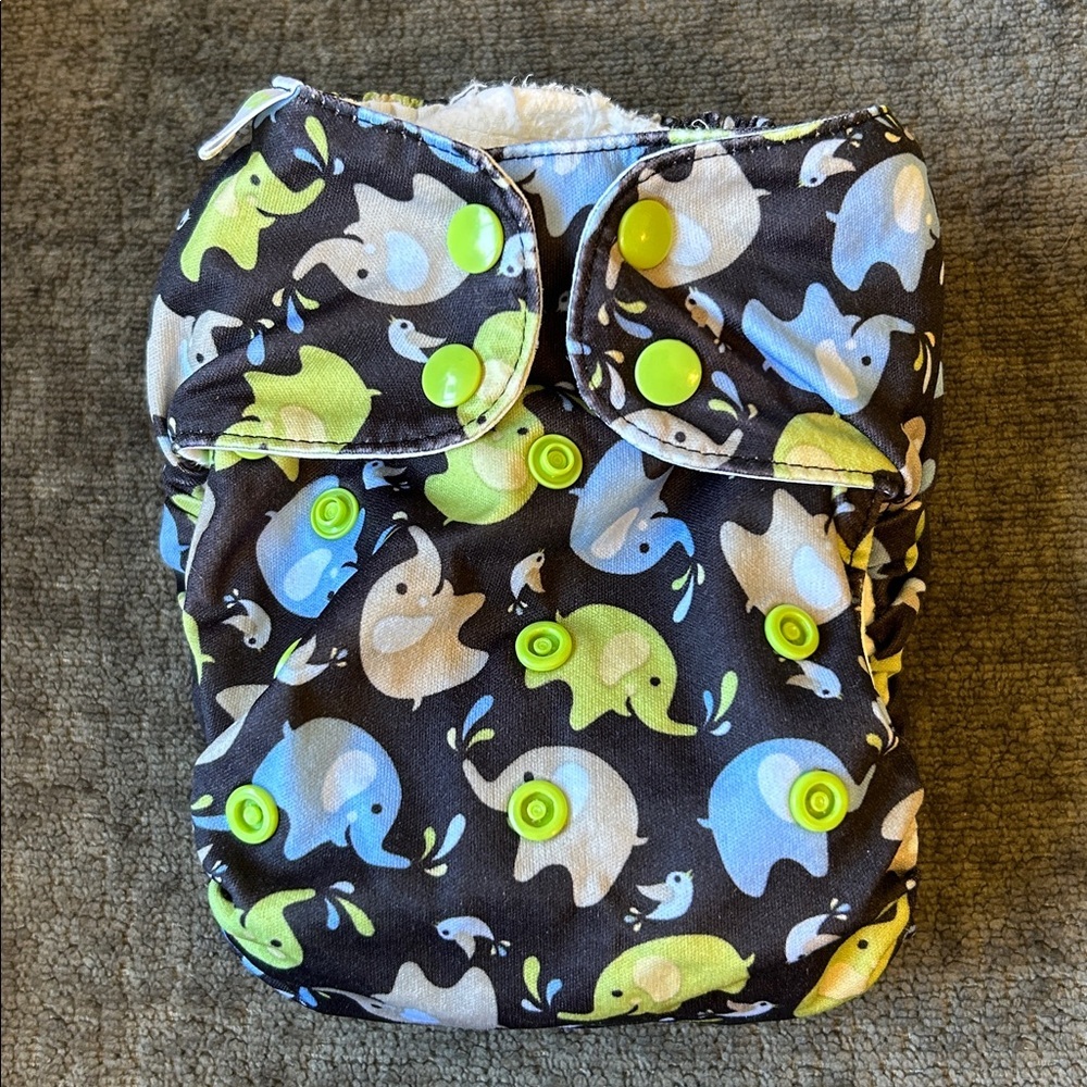 Simplex elephant Print Cloth Diaper - Blue, Green, Black ⭐️